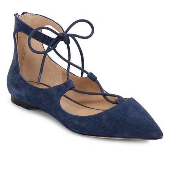 navy blue lace up flats